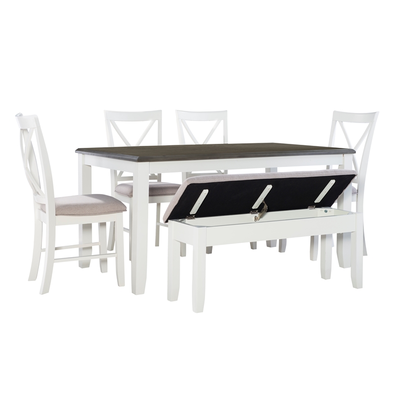 Pemberly Row Transitional Wood Six Piece Dining Set in Smokey White and Gray