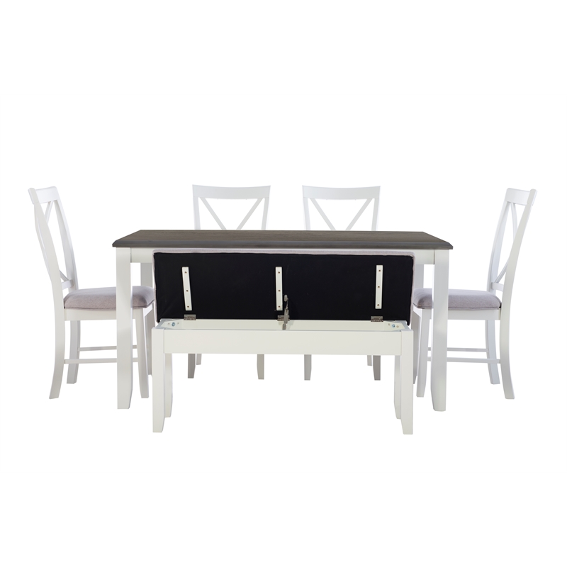 Pemberly Row Transitional Wood Six Piece Dining Set in Smokey White and Gray