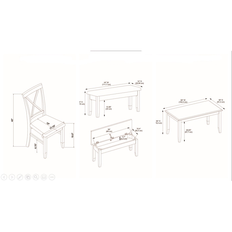 Pemberly Row Transitional Wood Six Piece Dining Set in Smokey White and Gray