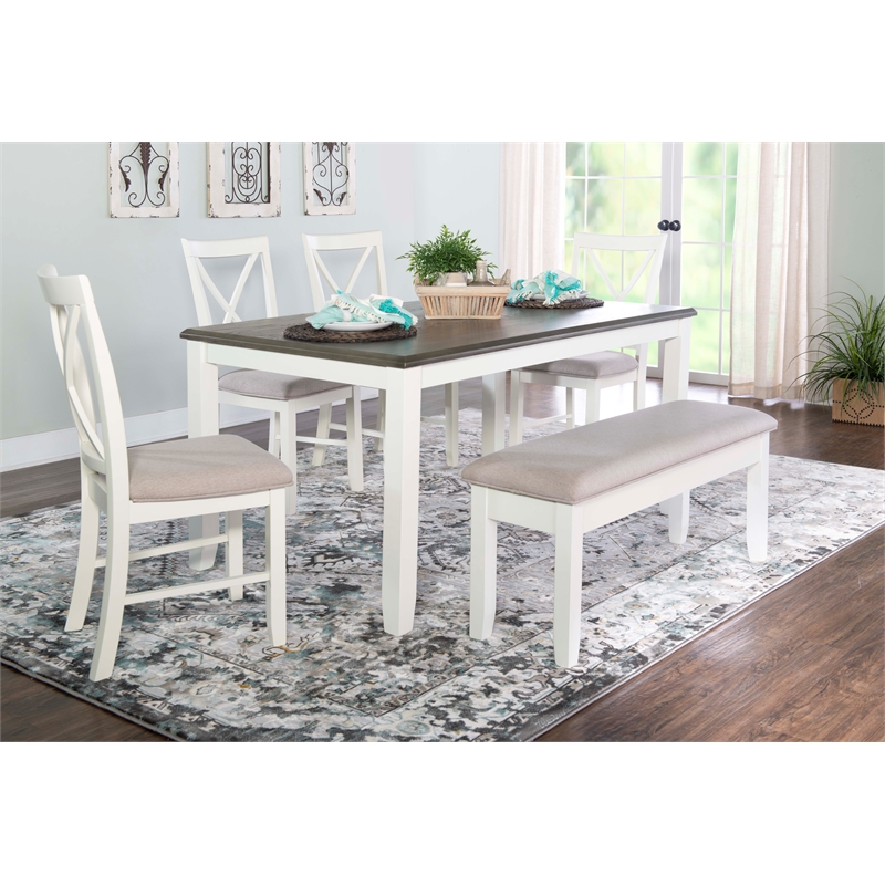 Pemberly Row Transitional Wood Six Piece Dining Set in Smokey White and Gray