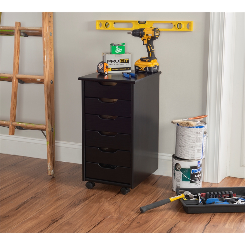 Pemberley Row Pine Wood Black Rolling Storage Cart Rectangular 25.75