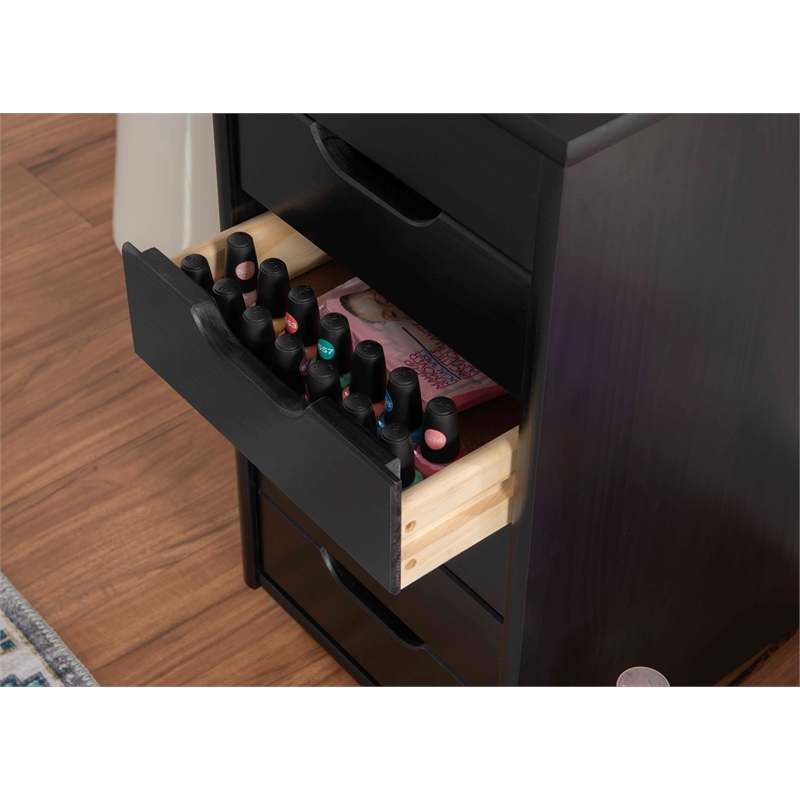 Pemberley Row Pine Wood Black Rolling Storage Cart Rectangular 25.75