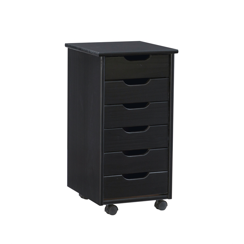 Pemberley Row Pine Wood Black Rolling Storage Cart Rectangular 25.75