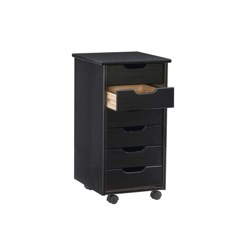 Pemberley Row Pine Wood Black Rolling Storage Cart Rectangular 25.75