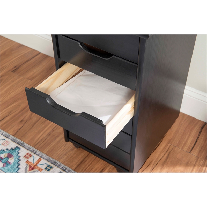 Pemberley Row Pine Wood Black Rolling Storage Cart Rectangular 25.75