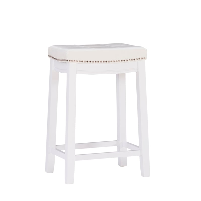 Pemberley Row Faux Leather White Counter Stool Rectangular Easy to Clean 26