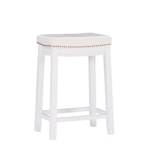 Pemberley Row Faux Leather White Counter Stool Rectangular Easy to Clean 26&quot Unassembled