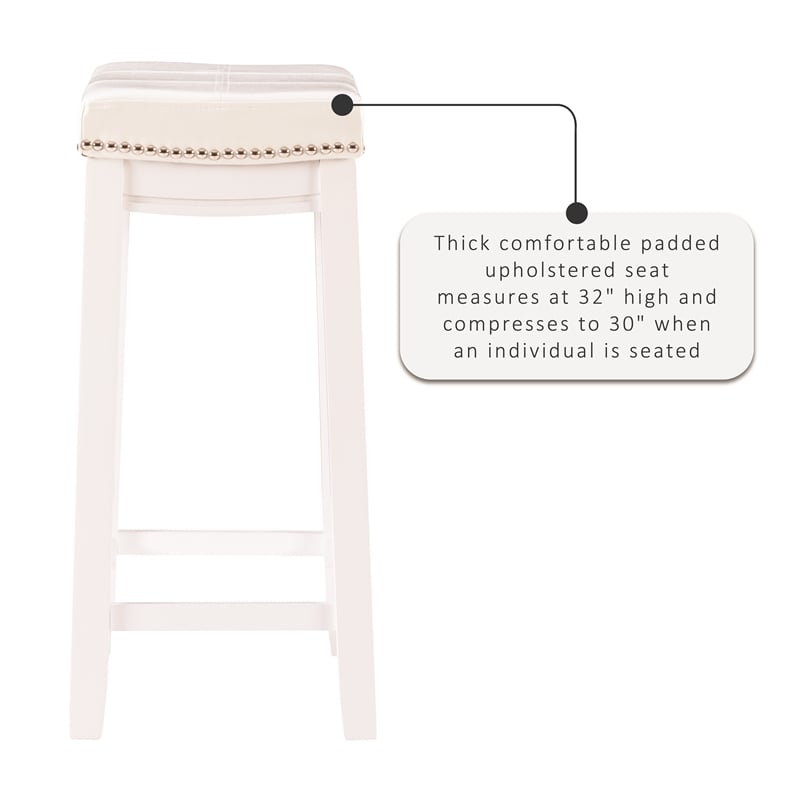 Pemberley Row Faux Leather White Counter Stool Rectangular Easy to Clean 26