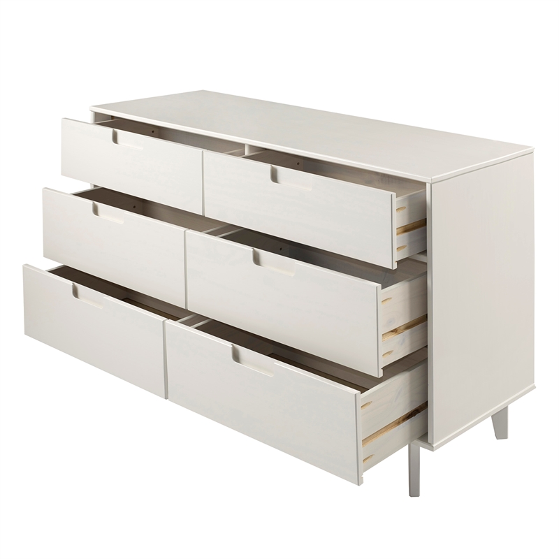 Pemberly Row 6-Drawer Groove Handle Wood Dresser in White