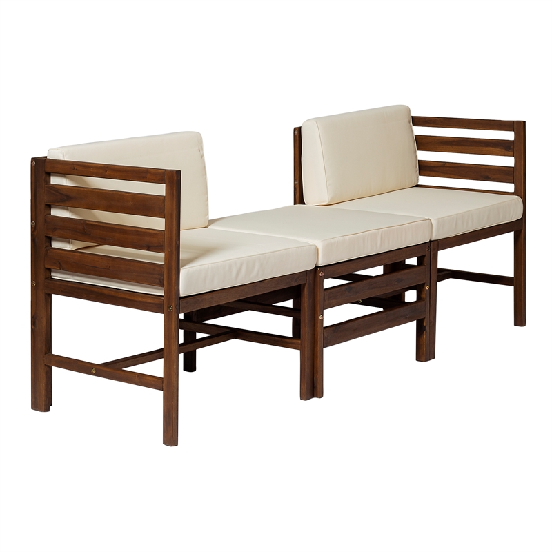 Pemberly Row Solid Wood Modular Outdoor L/R Chairs and Ottoman in Dark Brown
