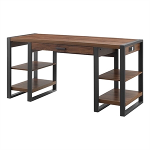 Pemberly Row 60&quot Industrial Wood Computer Desk in Dark Walnut