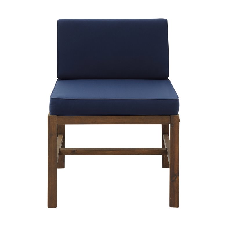 Pemberly Row Solid Acacia Wood Dining Side Chair in Dark Brown/Navy Blue
