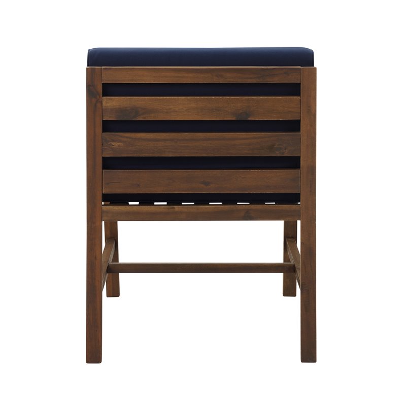 Pemberly Row Solid Acacia Wood Dining Side Chair in Dark Brown/Navy Blue