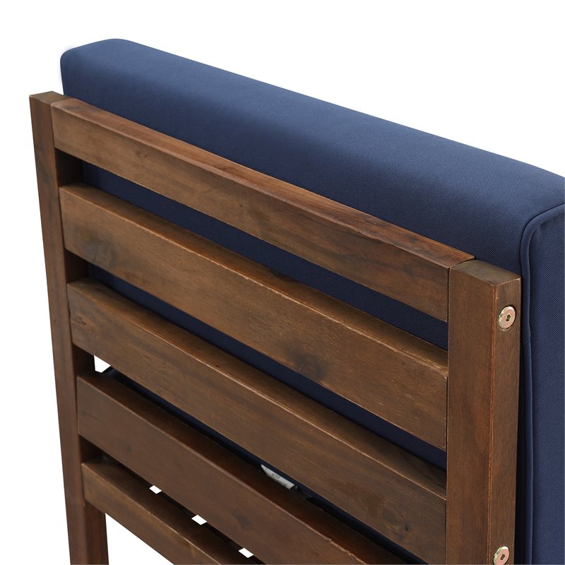 Pemberly Row Solid Acacia Wood Dining Side Chair in Dark Brown/Navy Blue
