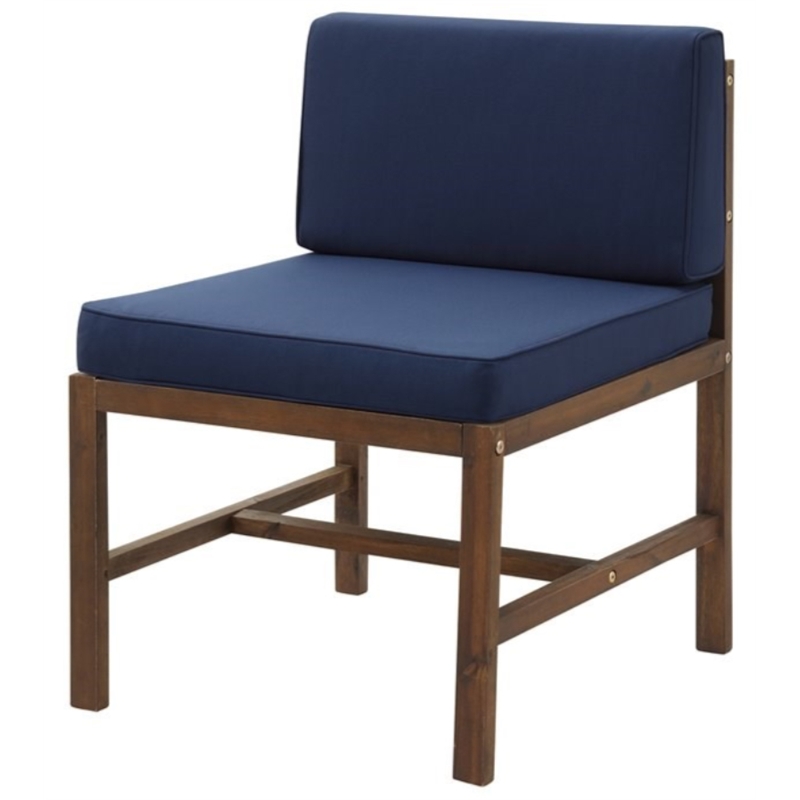 Pemberly Row Solid Acacia Wood Dining Side Chair in Dark Brown/Navy Blue