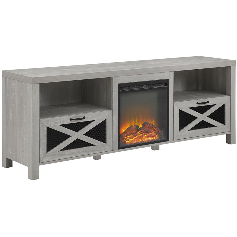 Pemberley Row MDF Stone Gray Fireplace TV Stand Rectangular Farmhouse 70