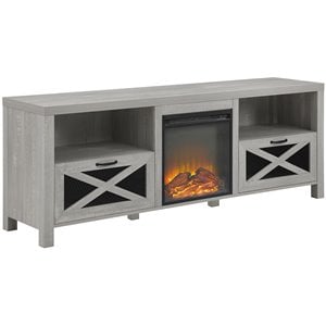 Pemberley Row MDF Stone Gray Fireplace TV Stand Rectangular Farmhouse 70&quot Unassembled