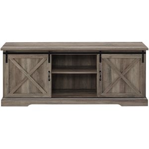 Pemberly Row 70&quot Sliding Barn Door TV Console with Adjustable Shelves in Gray