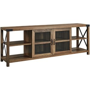 Pemberley Row Wood and Metal Rustic Oak TV Stand Rectangular Cord Management 25&quotH Unassembled