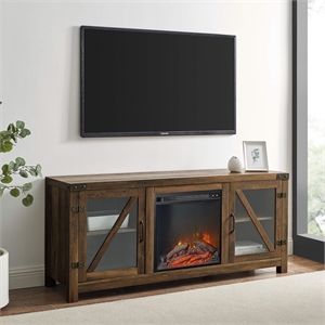 Pemberly Row 44&quot Asymmetrical Barn Door Farmhouse TV Stand in Brushed White
