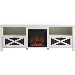Pemberly Row Farmhouse Electric Fireplace TV Stand for TVs up to 80&quot in White