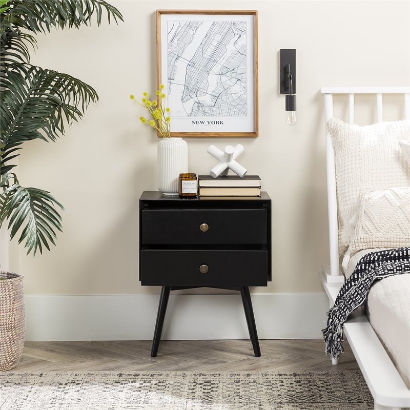 Pemberly Row Mid Century Modern 2-Drawer Bedroom Nightstand in Black