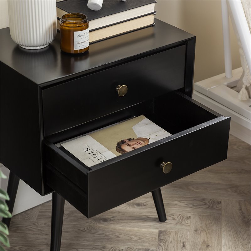Pemberly Row Mid Century Modern 2-Drawer Bedroom Nightstand in Black
