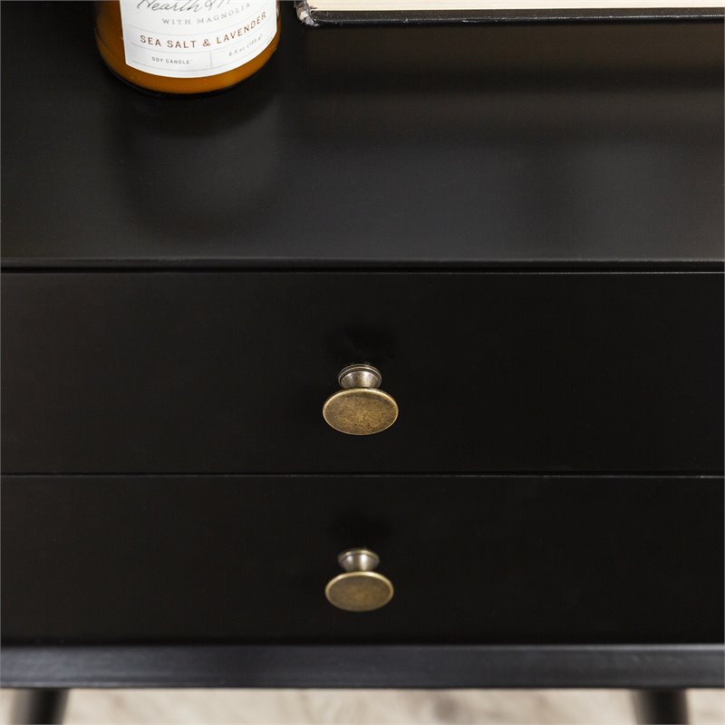 Pemberly Row Mid Century Modern 2-Drawer Bedroom Nightstand in Black
