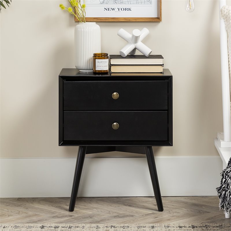 Pemberly Row Mid Century Modern 2-Drawer Bedroom Nightstand in Black
