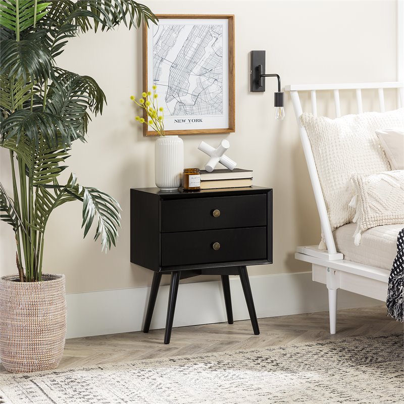 Pemberly Row Mid Century Modern 2-Drawer Bedroom Nightstand in Black
