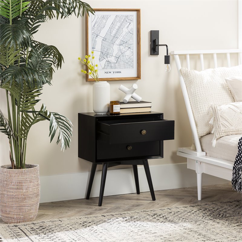Pemberly Row Mid Century Modern 2-Drawer Bedroom Nightstand in Black