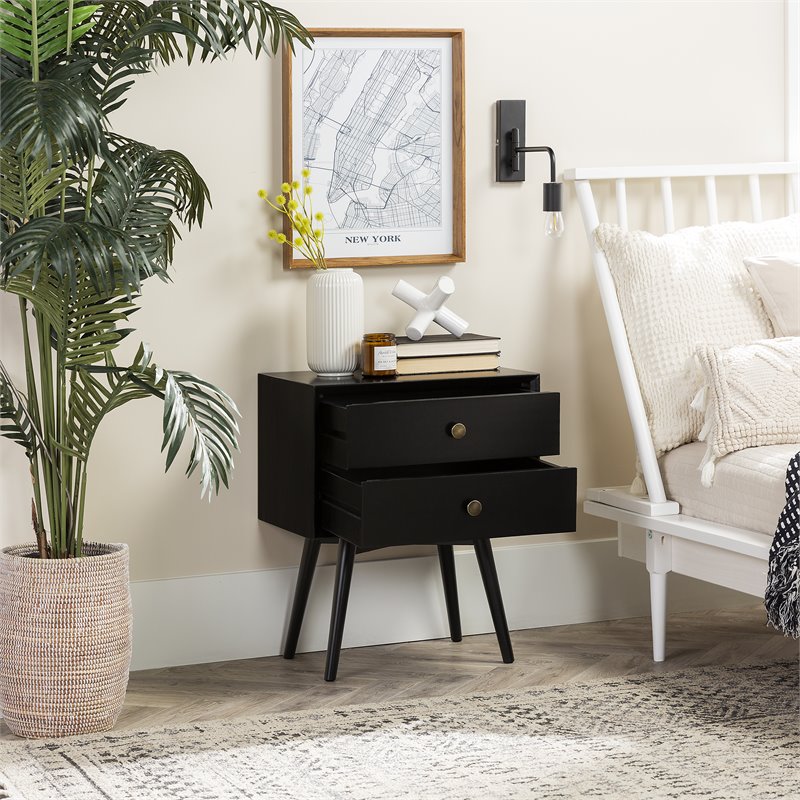 Pemberly Row Mid Century Modern 2-Drawer Bedroom Nightstand in Black