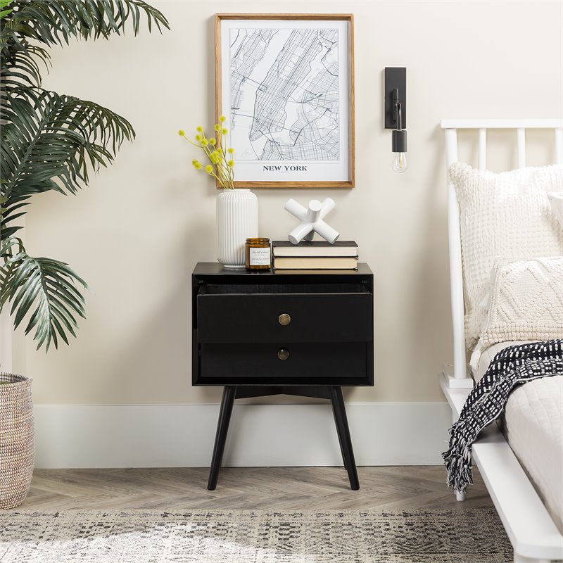 Pemberly Row Mid Century Modern 2-Drawer Bedroom Nightstand in Black
