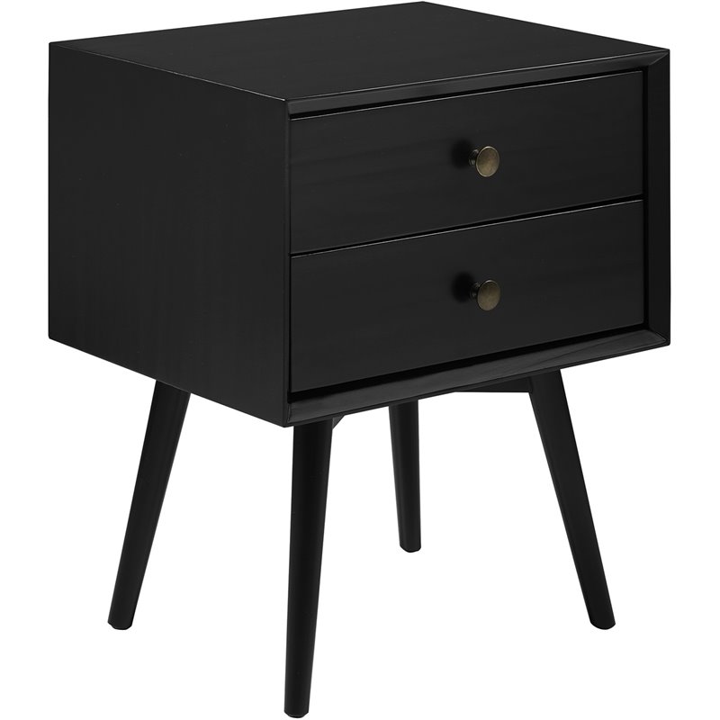 Pemberly Row Mid Century Modern 2-Drawer Bedroom Nightstand in Black