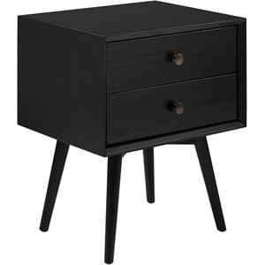 Pemberly Row Mid Century Modern 2-Drawer Bedroom Nightstand in Black