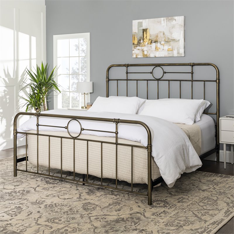 Pemberly Row Antique Metal Pipe King Size Bed in Bronze