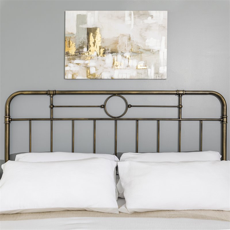 Pemberly Row Antique Metal Pipe King Size Bed in Bronze