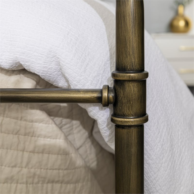 Pemberly Row Antique Metal Pipe King Size Bed in Bronze