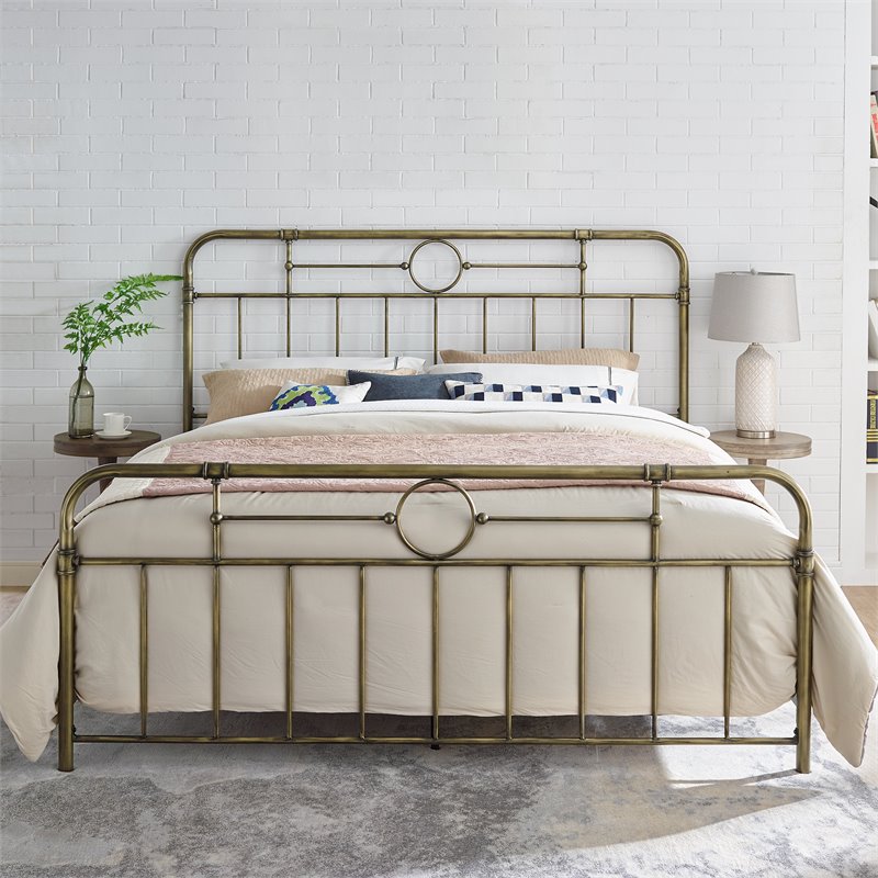 Pemberly Row Antique Metal Pipe King Size Bed in Bronze