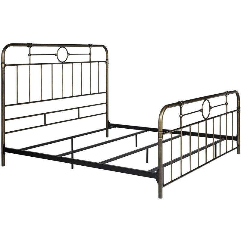Pemberly Row Antique Metal Pipe King Size Bed in Bronze