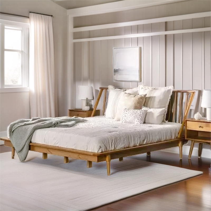 Pemberly Row King Size Spindle Bed in Wood in Caramel - Easy Assembly