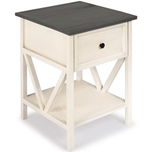 Pemberly Row 19&quot 1-Drawer Wood Bedroom Nightstand in Gray and White Wash