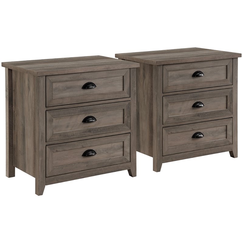 Pemberly Row 3 Drawer Framed Bedroom Nightstand Set in Gray Wash