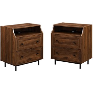 Pemberly Row 2-Drawer Bedroom Nightstand with USB in Dark Walnut (Set of 2)