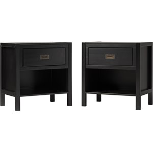 Pemberly Row 2-Piece 1-Drawer Classic Solid Wood Bedroom Nightstand Set in Black