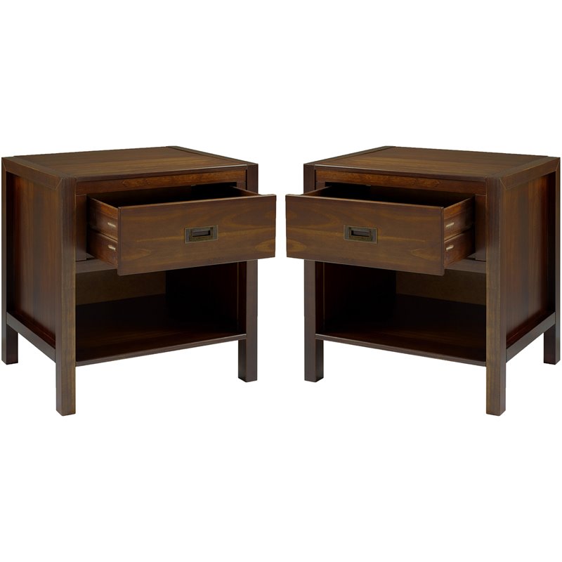 Pemberly Row 1-Drawer Classic Solid Wood Bedroom Nightstand Set in Walnut