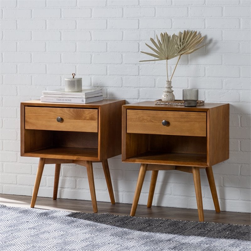 Pemberly Row 1-Drawer Mid-Century Solid Wood Bedroom Nightstand in Caramel