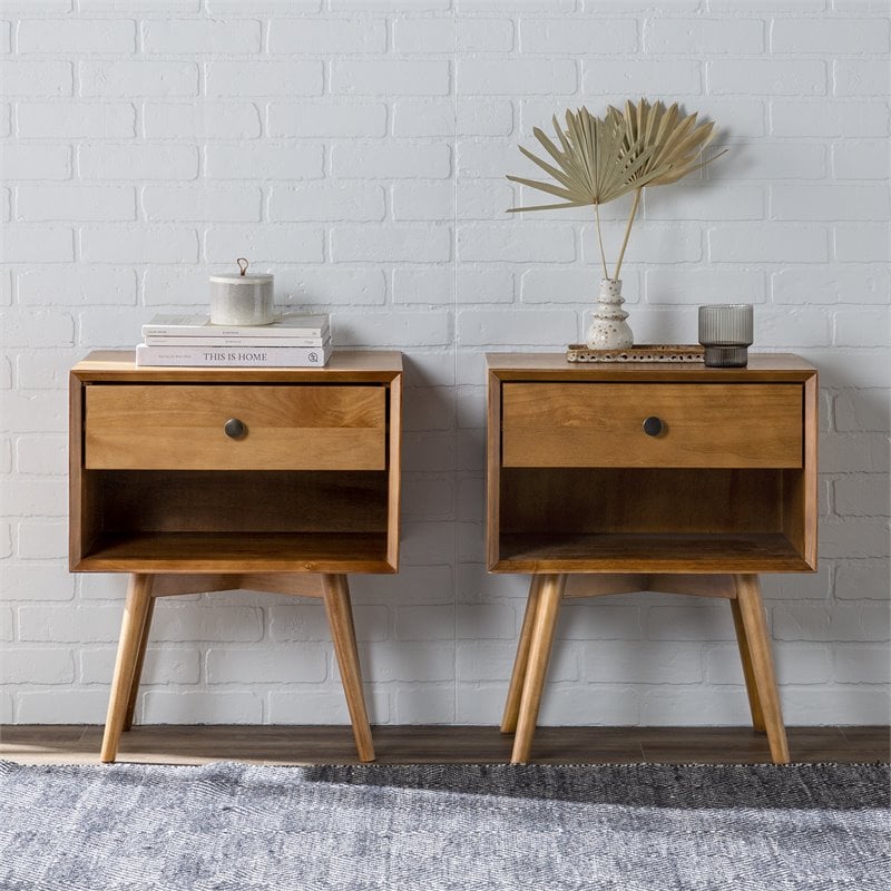 Pemberly Row 1-Drawer Mid-Century Solid Wood Bedroom Nightstand in Caramel