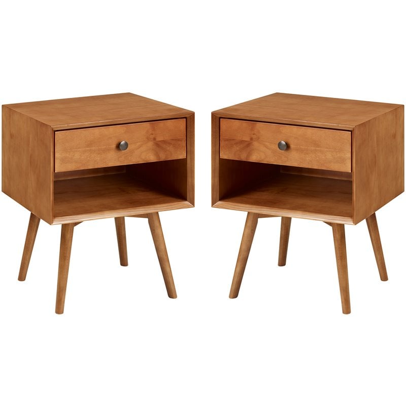 Pemberly Row 1-Drawer Mid-Century Solid Wood Bedroom Nightstand in Caramel