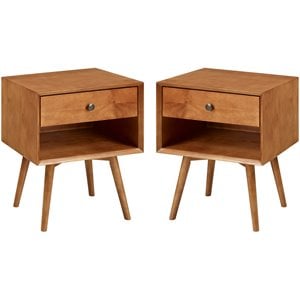Pemberly Row 1-Drawer Mid-Century Solid Wood Bedroom Nightstand in Caramel